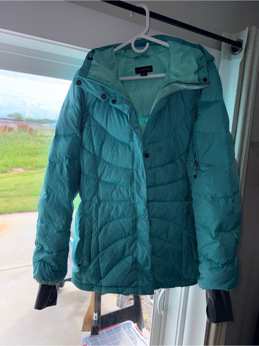 Lands' End Teal Quilted Hooded Puffer Jacket